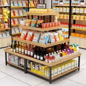 Wooden Display Stands for Supermarkets Supermarket Equipment Snack Display Stands for Grocery Stores