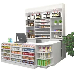Wooden Style Supermarket Tobacco and Liquor Cabinet Cash Register Combination Detachable Cashier Counter with Glass Display