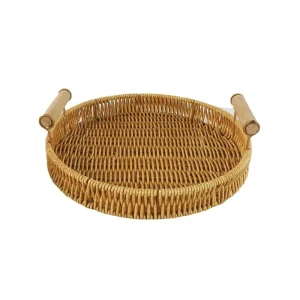 Woven Rattan Storage Basket Eco-Friendly Handmade for Kitchen Bathroom & Wardrobe Use Pastry Tray & Afternoon Tea Organizer
