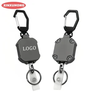 XXH M043 40MM Anti theft Retractable KeyChain Metal Key Reel Badge Holder With Steel Wire Rope High Elastic Hook Buckle