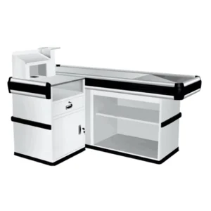 YD R0010 Custom Printing Logo Supermarket Stainless Steel Cashier Counter Retail Design Cashier Counter