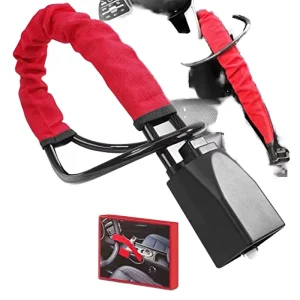 Yellow Steel Car Steering Wheel Lock Anti Theft Device with 3 Keys Includes Seat Belt Lock for Trucks SUVs Vans RVs Accessories