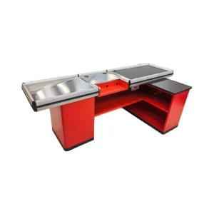ZL-CC007 Durable Supermarket Checkout Counter Automatic Belt Steel Stainless Steel Cashier Table Display Quick Checkout