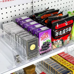 零售展示亚克力饮料罐分隔托盘弹簧式整理器可调节烟草可上锁柜子香烟架推杆