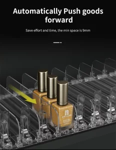 自动货架堆叠系统，带弹簧的亚克力化妆品货架整理器
