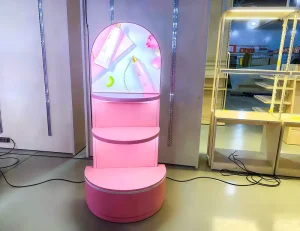 pink Wooden Cabinet Stand for Cosmetics Makeup Store Fixtures cosmetics Store Interior Design