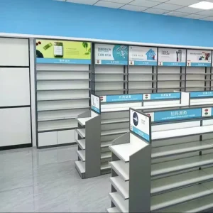 05 QWJYS006 B Factory Customized Eco Friendly Durable Pharmacy Store Display Furniture Fixtures LED Lit for Pharmacy Shop