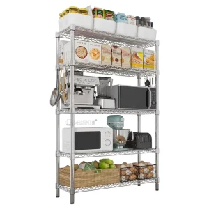 5 Tier Heavy Duty Metal Shelves Commercial Chrome Rack Adjustable Wire Shelving Unit For Restaurant Or Cold Room Storage