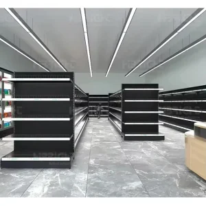 China Factory Racks Mart Metal Grocery Store Racks Supermarket Shelves Black Gondola Shelving Units