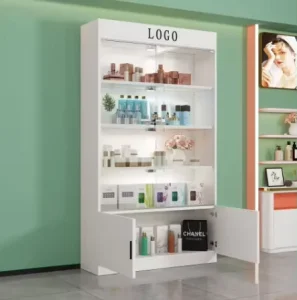 Custom Wood Supermarket Rack Multi layer Display Shelves Modern Design LED Lighting Customizable Shelves
