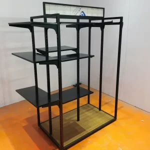 Customizable Double Sided Display Stand Men’s Clothing Modern Stainless Steel Wood Rack Foldable Portable