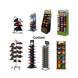 Customizable Wood Metal Floor Standing Commercial Cardboard Multi Layer Baseball Cowboy Cap Hat Display Rack Stand for Retail