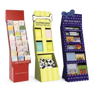Eco friendly Tiered Paper Display Rack Floor Standing Cardboard Shelf for Greeting Card Magazine Book Stationery Retail