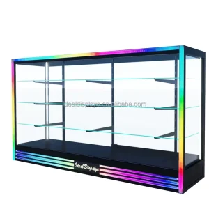 Modern Glass Display Cabinet LED Multi Color Lights Multi Color LED Lights For Smoke Tobacco Retail Shops Glass Showcase